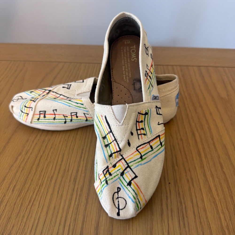 TOMS Alpargata Slip On Shoes‎ Womens 8 Cream Multicolor Music Notes